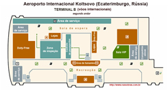 aeroporto internacional Koltsovo em Ecaterimburgo - mapa do terminal internacional