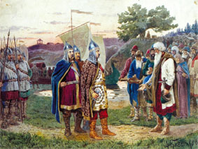 chamando de principe  Ruric - encontro de principe com um exército  e  povo da  cidade eslava