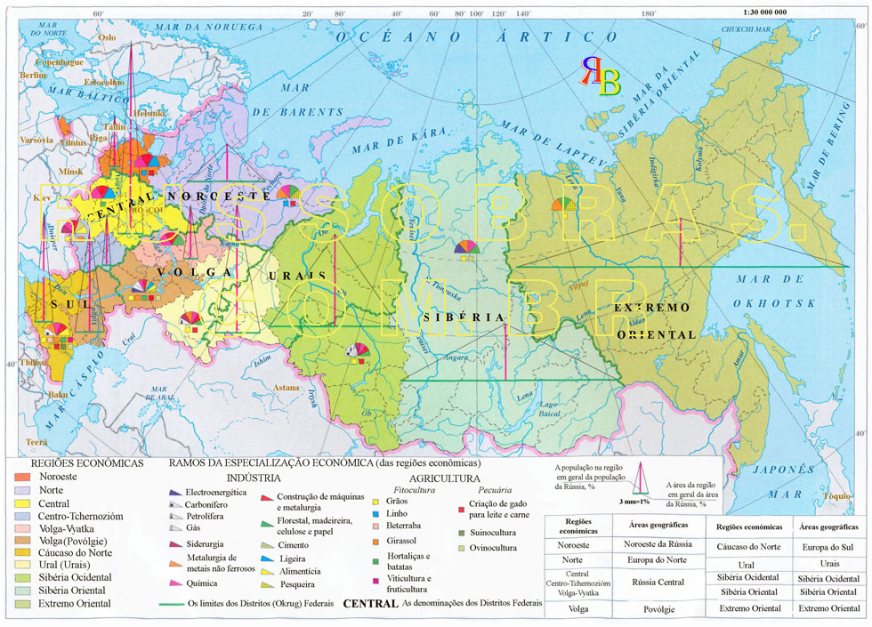 mapa - regiões econômicas da Federação da Rússia