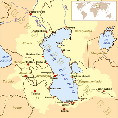 mapa do mar cáspio - recursos hídricos da rússia