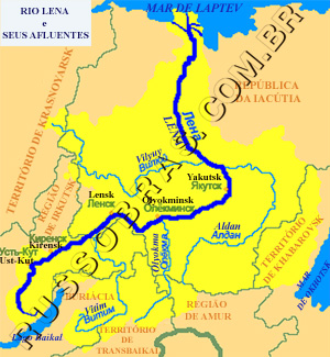 mapa da bacia do rio lena - recursos hídricos da rússia
