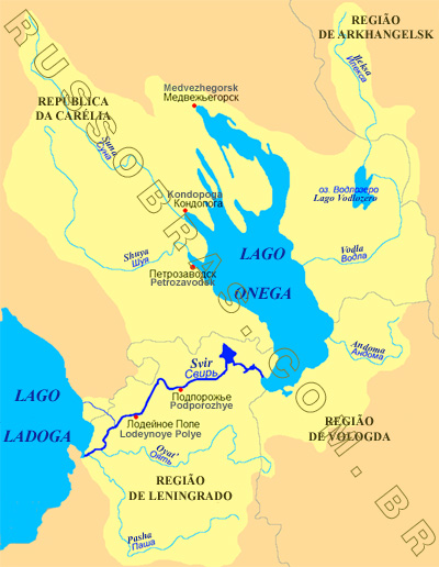 mapa do lago onega - recursos hídricos da rússia