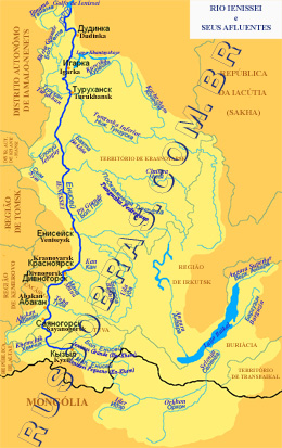 mapa da bacia do rio ienissei - recursos hídricos da rússia