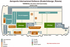 aeroporto internacional Koltsovo em Ecaterimburgo - mapa do terminal internacional