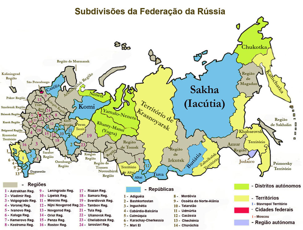 subdivisões da Federação da Rússia - mapa